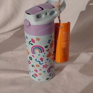 Colorful Kids Water Bottle with Rainbows and Flowers
